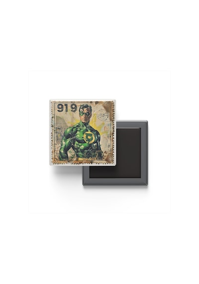 Green Lantern - Baskılı Buzdolap Magneti Kare - 9x9 Cm