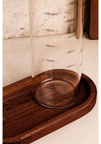 Bottle - 3 Parça Ahşap Standlı Damlatmaz 1 Lt Cam Yağdanlık Borosilikat Yağlık Sirkelik 1000ml SNPBOTTLEBKR3