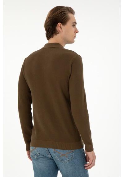 U.S. Polo Assn. Erkek Regular Fit Yarım Fermuarlı Haki Basic Kazak 50298266-VR027