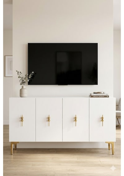 Ka1217bg Salkım Konsol Ve Tv Sehpası Beyaz-gold 120cm