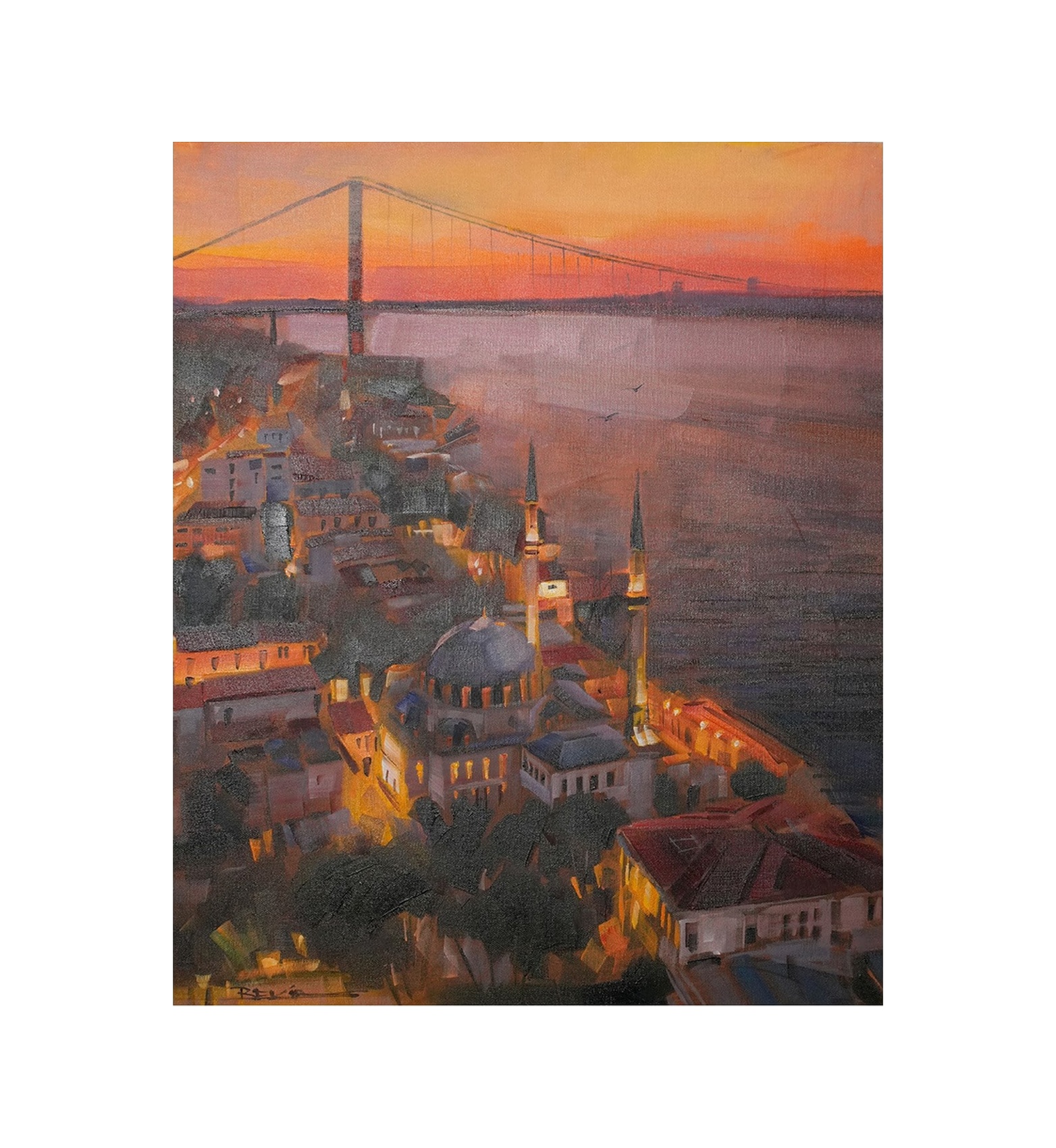Gün Batımı Kızıllığında Ortaköy Camii Ve Boğaz Köprüsü