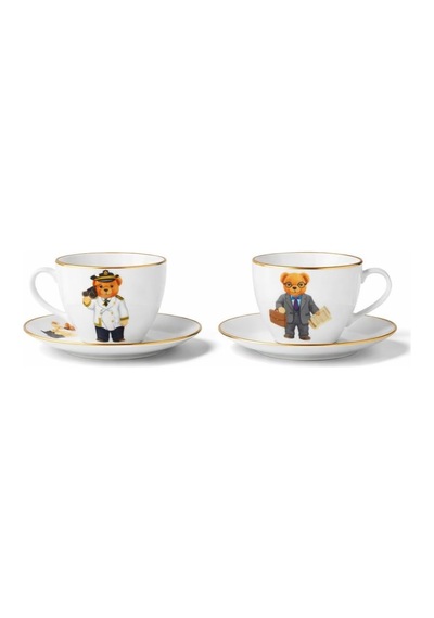 King Bear Porselen Ayıcıklı Çay Fincan Seti, 2 Kişilik, Altlıklı, Modern Tasarım, Beyaz Çok Renkli