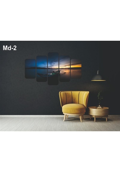 5 Parça Deniz Sandal Manzaralı Mdf Tablo