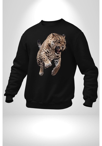Jaguar Sırtından Çıkan Unisex Siyah Sweatshirt Siyah