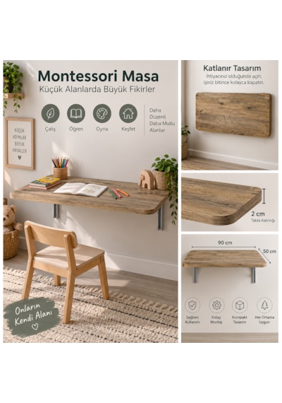 Montessori Masa 90x50 Cm Katlanabilir Duvar Masası Çocuk Çalışma Ve Aktivite Masası Ceviz Renk Sunta Tabla Montessori Masa 90x50 Cm Katlanabilir Duvar Masası Çocuk Çalışma Ve Aktivite Masası Ceviz Renk Sunta Tabla