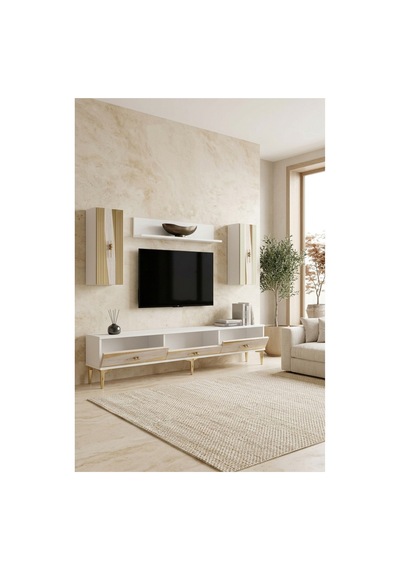 Tvr1813btg Elips Tv Ünitesi Takımı Beyaz-traverten-gold 180cm Beyaz - Traverten - Altın Tvr1813btg Elips Tv Ünitesi Takımı Beyaz-traverten-gold 180cm Beyaz - Traverten - Altın
