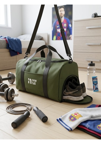 Newfull Sport Ayakkabı Bölmeli Astarlı Su Geçirmez Seyahat Ve Spor Çantası-orta Boy Haki