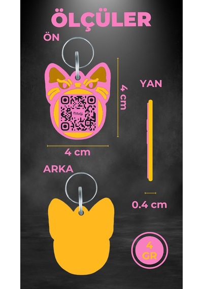 Petjoo 1.Bastet Sarı-Pembe Qr'lı Kedi Künyesi