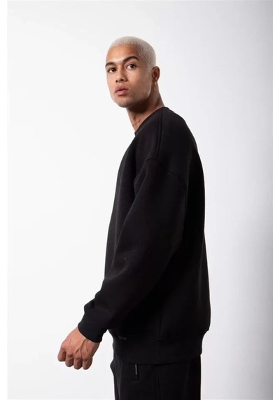 Yake Store Unisex Biskilet Yaka Üç İplik Sweatshirt - Siyah - Siyah