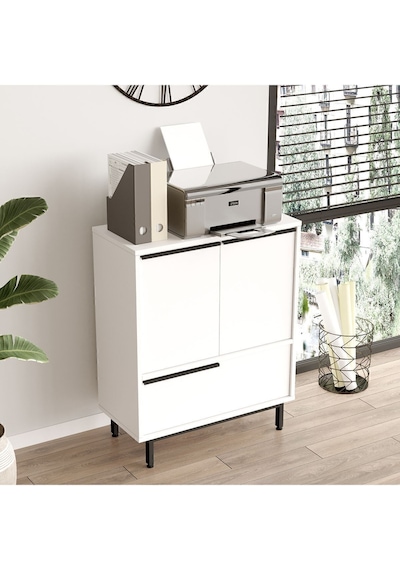 Bohem Ofis Dolabı 3 Kapaklı Metal Ayaklı Beyaz Boh8b-w Beyaz