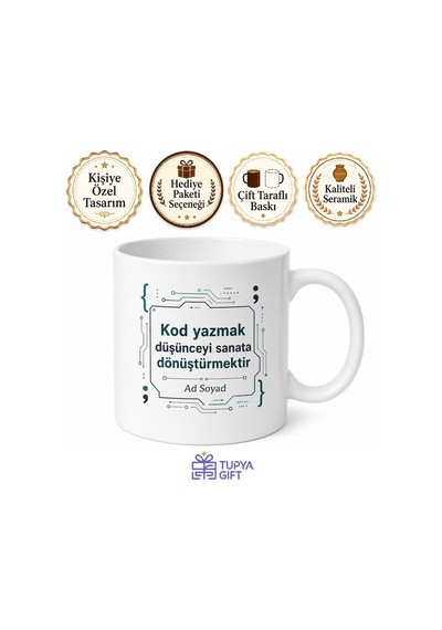 Yazılımcı İçin Özel Tasarım Seramik Baskılı Kupa Bardak Çalışma Masası Hediyesi Beyaz / Çok Renkli