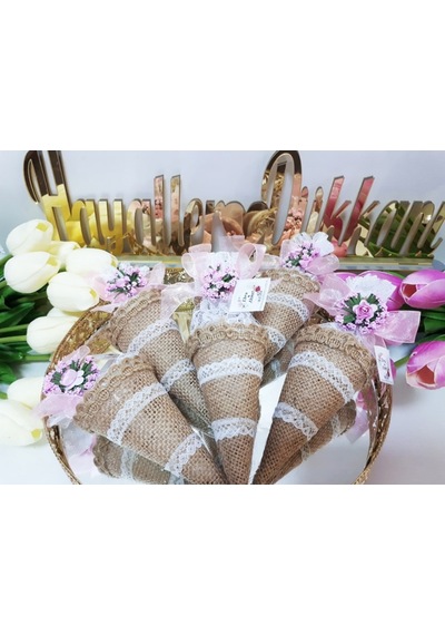Dantelli Hasır Külah Nikah Şekeri(30 Adet)