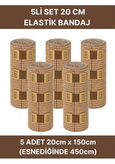 Elastik Bandaj Seti 5 Li 5x20cm 20 Klipsli 4,5 Metreye Kadar Uzar, Spor Ve Günlük Kullanım