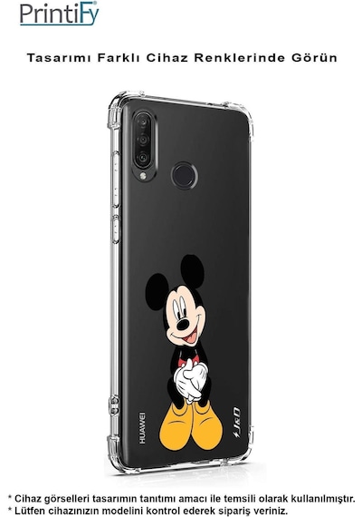 Samsung Galaxy M15 İle Uyumlu Mickey Mouse 1 Baskılı Şeffaf Köşe Korumalı Antişok Kılıf