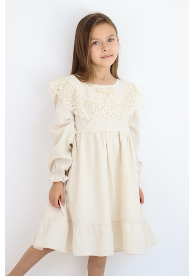 Miababy Fiyonk Detaylı Elbise 1-8 Yaş Bej