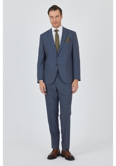 İmza Mavi Mono Yaka Esnek 6 Drop Comfort Fit Classic Takım Elbise 1001250104 Mavi