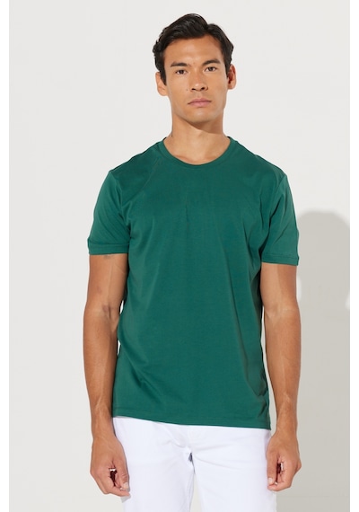 Ac&Co / Altınyıldız Classics Slim Fit Bisiklet Yaka Kısa Kol Pamuklu Erkek Tişört Koyu Yeşil