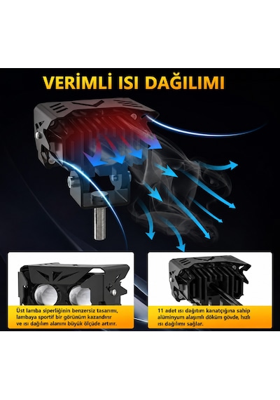 2 Adet Mini Led Spot Sis Farı Beyaz + Amber Çift Renk Lensli Ip68 Su Geçirmez Motosiklet Farı