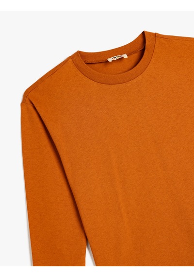 Koton Oversize Tişört Uzun Kollu Bisiklet Yaka Pamuklu Kiremit 5wkb10434tk Kiremit