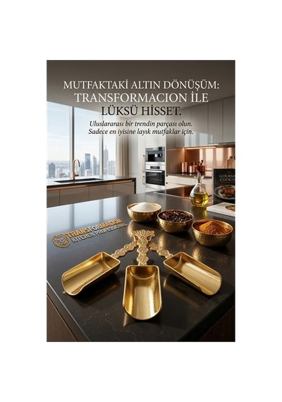 Zenvac 3'lü Lüks Gold Zamak Ölçü Ve Baharat Kaşığı Seti - Özel Tasarım 721956 Zenvac29 Renkli