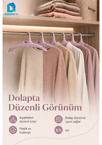 Stil Askı 6 Lı Plastik Elbise Askısı Dolap İçi Gardırop Kıyafet Düzenleyici 40x24 Cm Mor