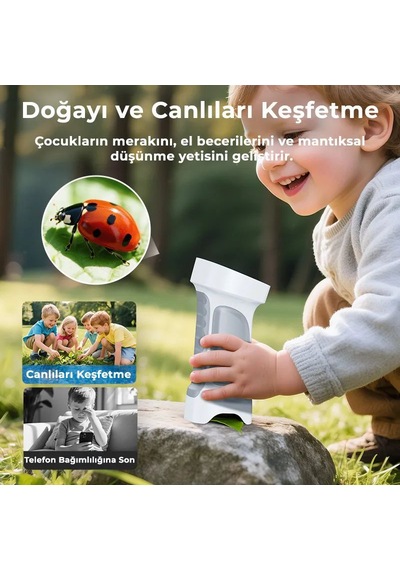 395 Gri Taşınabilir Dijital Çocuk Mikroskobu - 2.4 İnç Ips Ekranlı, 1080p Full Hd, 1000x Zoom, 8 Led Işıklı Eğitici Bilim Kiti