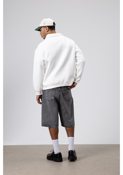 Vamos Basic Fermuarlı Dik Yaka Sweatshirt Ekru