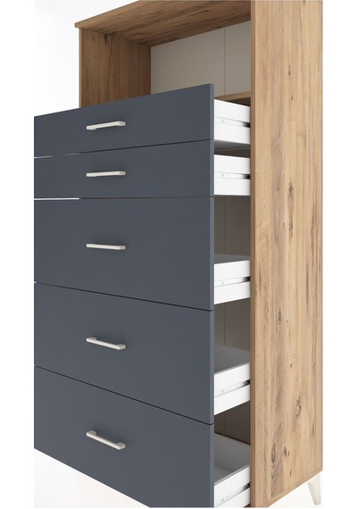 Hyperion Dolap Tek Raflı 5 Çekmeceli 88x44x182 Çam-antrasit Çam