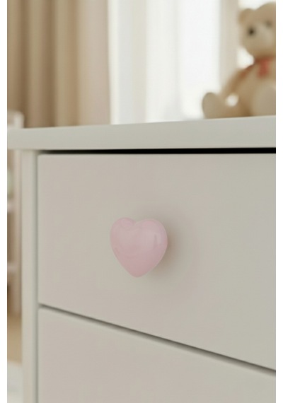 5 Adet Porselen Çocuk Odası Pembe Kalp Mobilya Kulpu Seramik Çekmece Dolap Düğmesi 55x45 MM Pembe