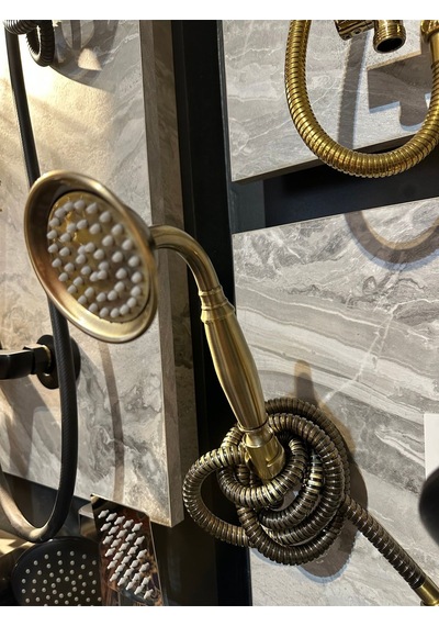 İsaoğlu Yapı Antik Gold Duş Sistemi Klasik Vintage Pirinç Duş Seti Askı Apatı Komple Set Gold