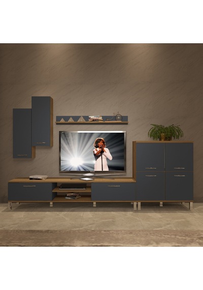 Decoraktiv Eko 6 Mdf Dvd Krom Ayaklı Tv Ünitesi Tv Sehpası Pera - Antrasit