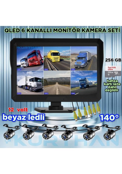 Qled Ekran 10'' Dvr Monitör 6 Adet Beyaz Ledli Kelebek Kamera 12v