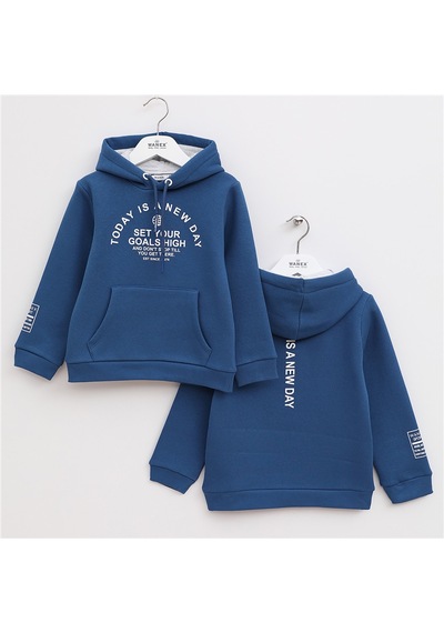 Wanex Erkek Çocuk Uzun Kol Kalın Kapüşonlu Sweatshirt - 15775 İndigo