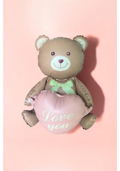Kalpli Balonlu Ayıcık İle Pembe Peluş Ayıcık Buketi Özel Hediye Seti