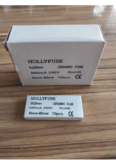 Hollyfuse 5x20mm 500mA 250V Slow-Blow seramik sigorta