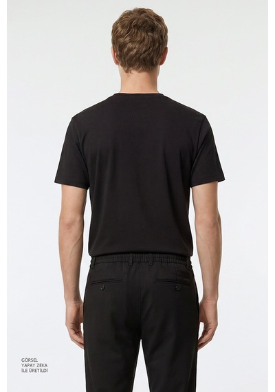 Altınyıldız Classıcs Erkek Sıyah Pamuklu Slim Fit Dar Kesim Bisiklet Yaka Tişört SIYAH