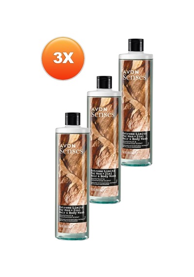 Avon Senses Extreme Limits Greyfurt Ve Sandal Kokulu Saç Ve Vücut İçin Erkek Duş Jeli 3 x 500 ML