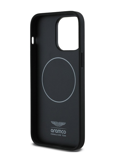 Apple Uyumlu iPhone 14 Pro Max Kılıf Aston Martin Lisanslı Magsafe Pu Deri Alonso 14 Baskılı Kapak Siyah