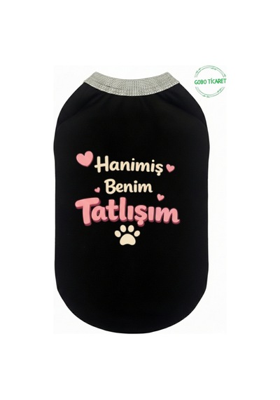 Siyah Hanimiş Benim Tatlışım Baskılı Kedi Ve Köpek Kıyafeti Tişörtü Elbisesi Medium/m/beden 2