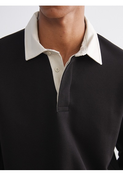 Lcw Vision Kahverengi Kontrast Polo Yakalı Erkek Sweatshirt