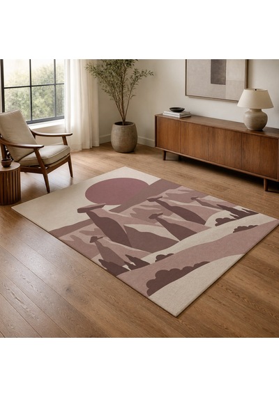Kartela Halı Kapadokya Peri Bacası Desenli Halı Gül Kurusu Kaymaz Taban 60x90 Cm