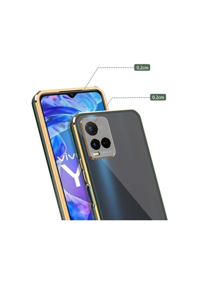 Vivo Y33S Kılıf Köşeli Gold Şeffaf Kapak