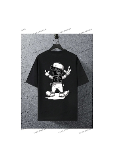Tarzsokak Unisex Kadın/erkek Bear Özel Baskılı Renkli Oversize Penye Siyah Tarzsokak Unisex Kadın/erkek Bear Özel Baskılı Renkli Oversize Penye Siyah