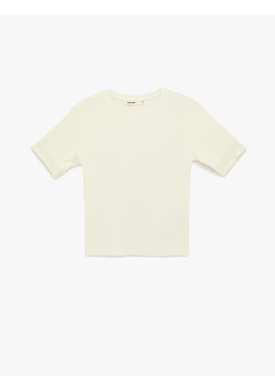 Koton Viskon Kumaş Slim Fit Kısa Kollu Bisiklet Yaka Tişört Ekru 6sak50186ek Ekru