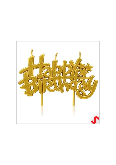 Happy Birthday Doğum Günü Pasta Mumu, 11 Cm - Altın