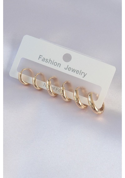 Pirinç Gold Renk Oval Küpe Seti Çok Renkli 47093362