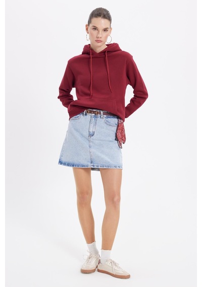 Tudors Kadın Relax Fit Rahat Kesim Pamuklu Kapüşonlu Kanguru Cepli Bordo Sweatshirt-39939 Bordo
