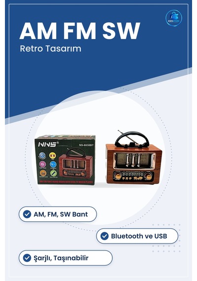 Nostalji Radyo Ahşap Görünümlü Taşınabilir Am Fm Sw Bluetooth Usb