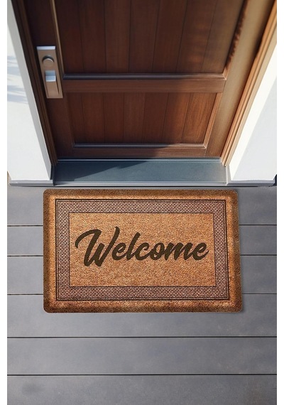 Dekoratif Welcome Kahverengi Kapı Önü Paspası 45 X 65 Çok Renkli