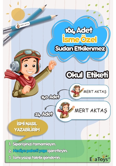 Pilot Karakter Temalı Özel İsminiz Yazılı Okul Etiketi Diğer